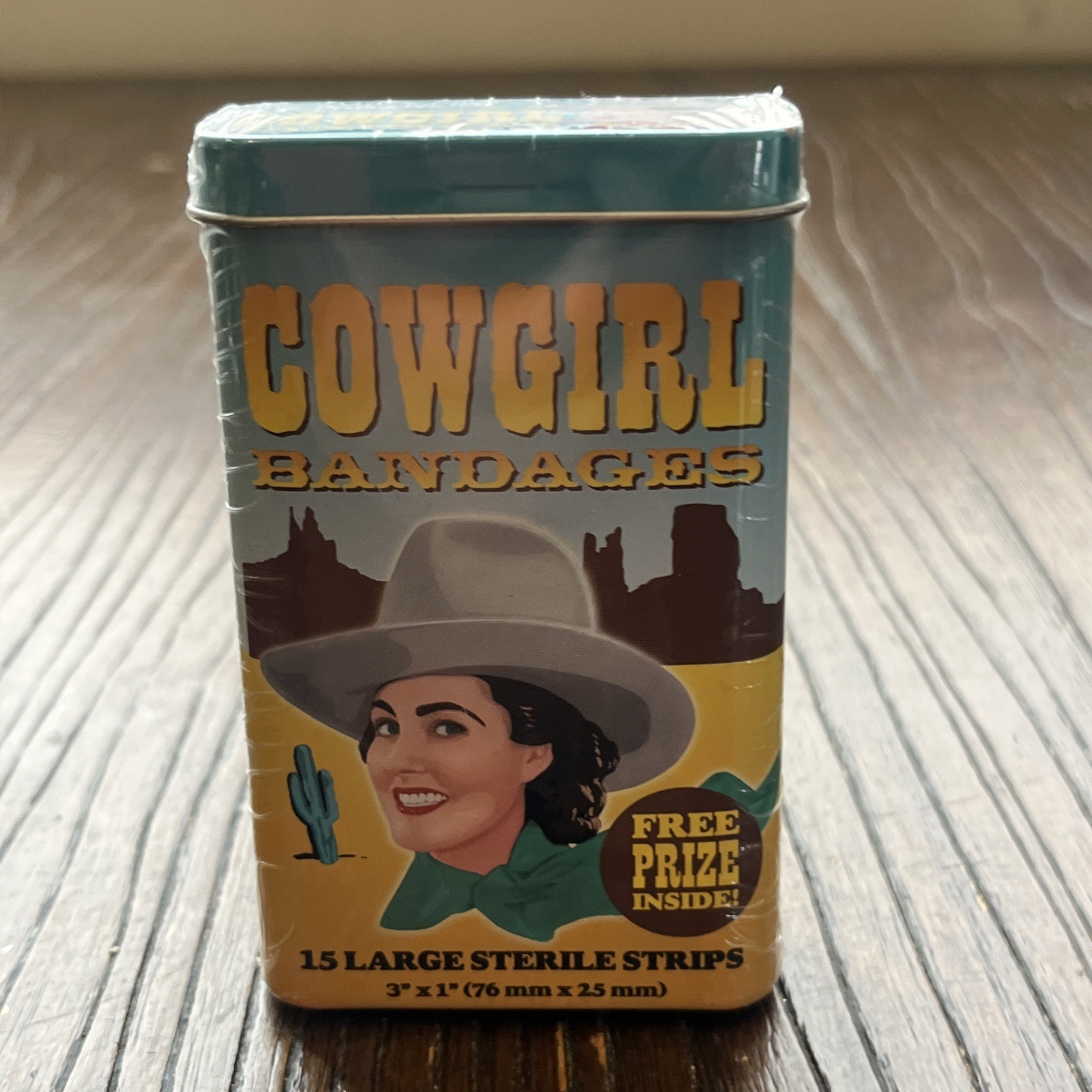 2016 Archie McPhee Novelty 15 Cowgirl Bandages W/Tin Brand Free Prize Inside NEW