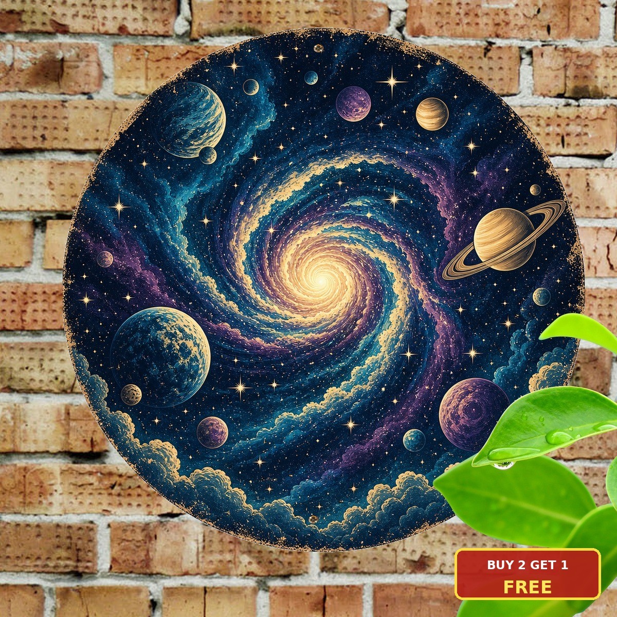 Cosmic Swirl Round Space Theme Celestial Galaxy Art 8x8 Inch Metal Tin Sign