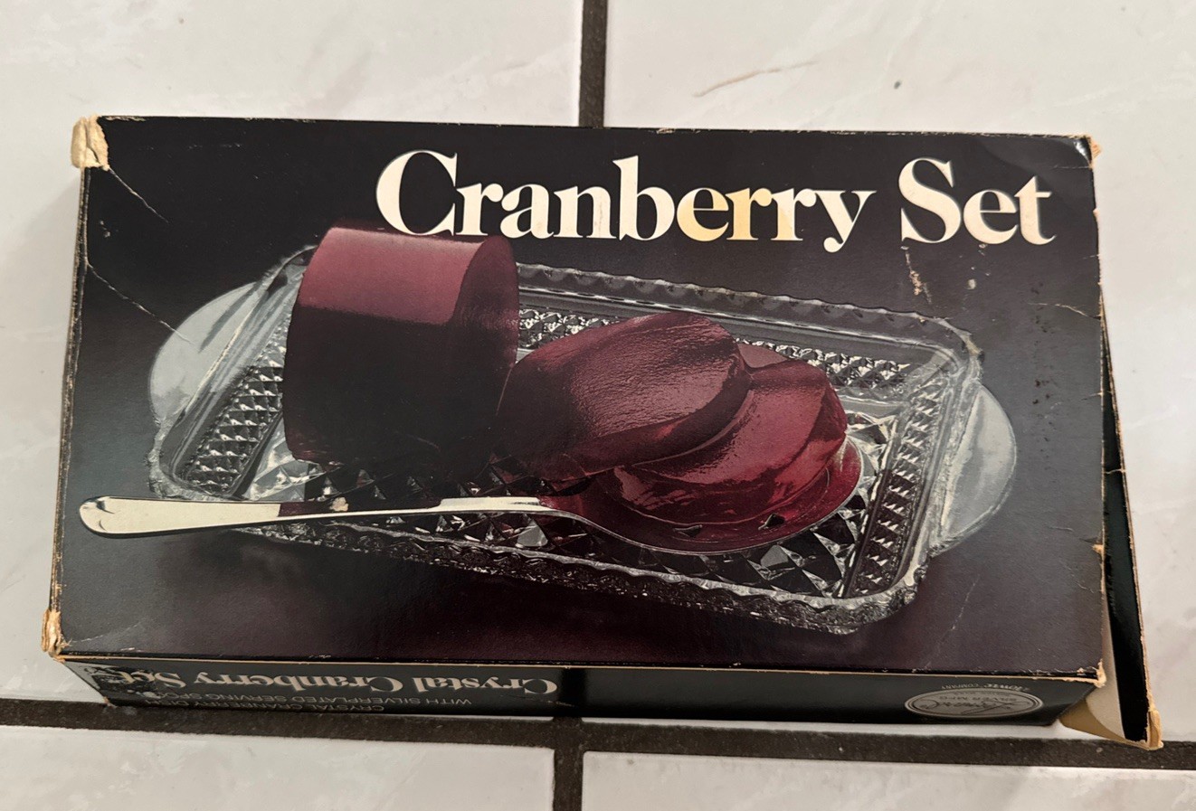 Vintage 1978 Leonard Silver Crystal Cranberry Set (275), original box with spoon Vintage 1978 Leonard Silver Crystal Cranberry Set (275), original box with spoon