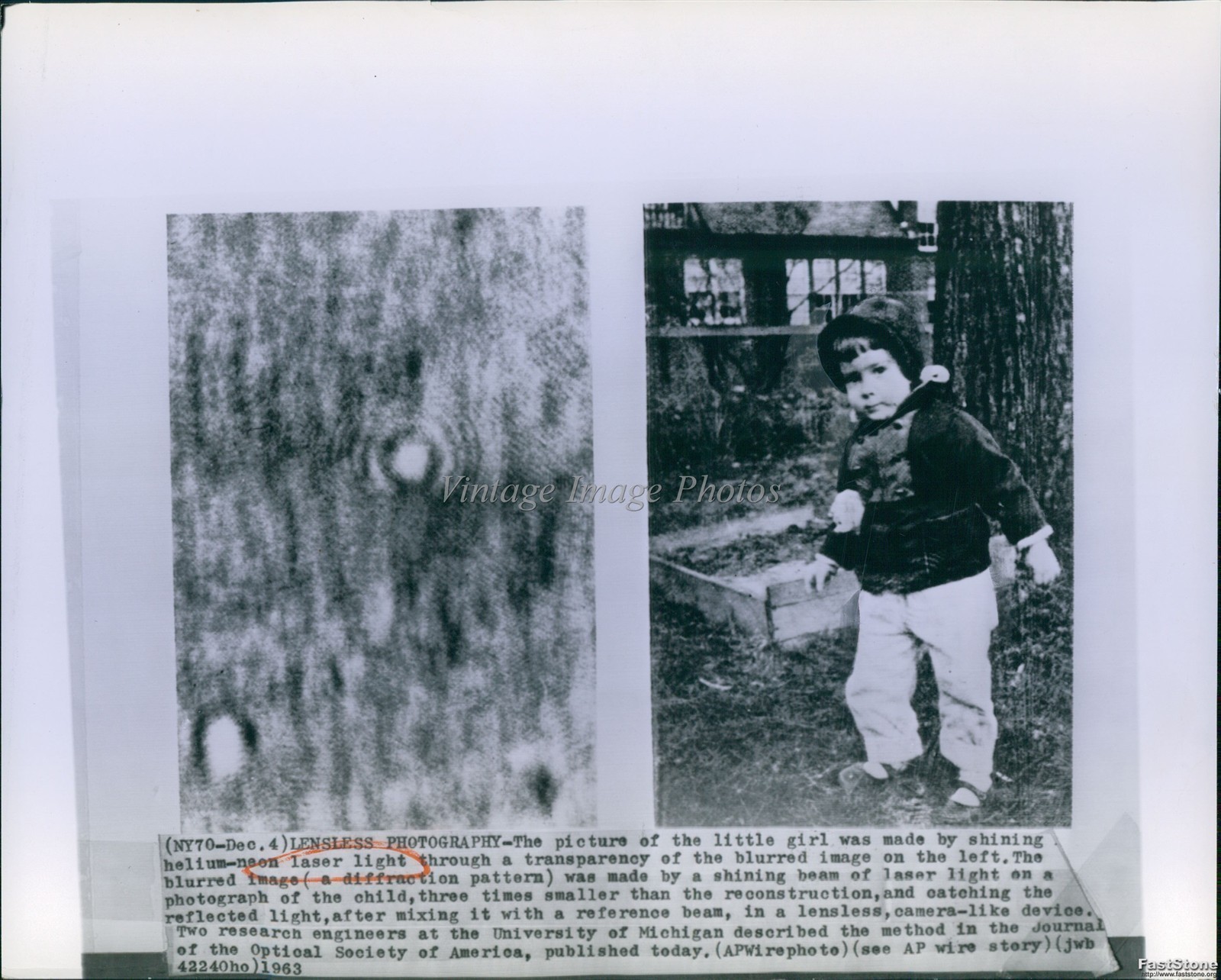 1963 University Michigan Lensless Child Wirephoto Wire Historic Press 8x10