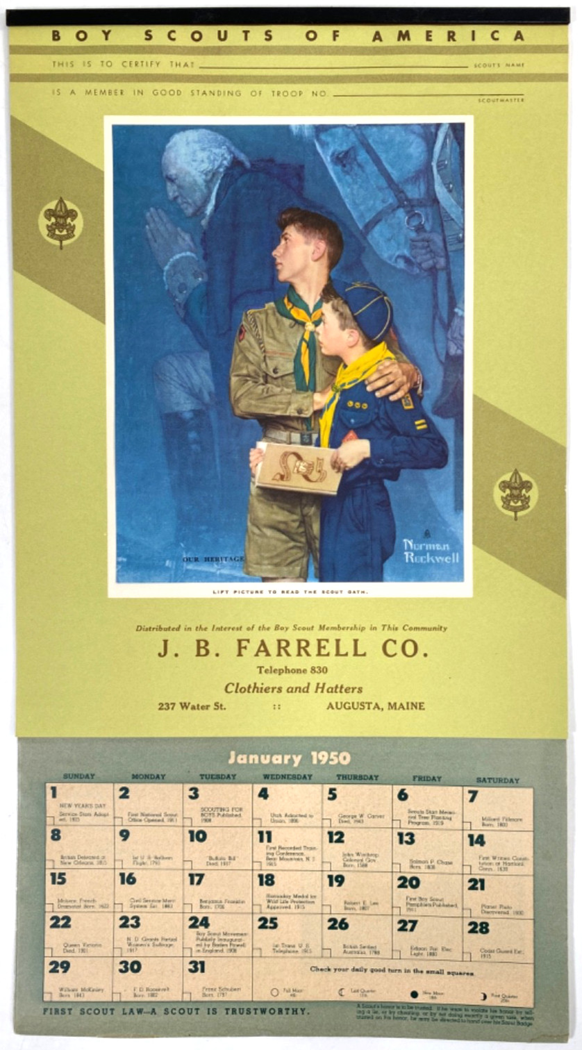 1950 BOY SCOUTS OF AMERICA vintage unused BSA scouting calendar NORMAN ROCKWELL 1950 BOY SCOUTS OF AMERICA vintage unused BSA scouting calendar NORMAN ROCKWELL