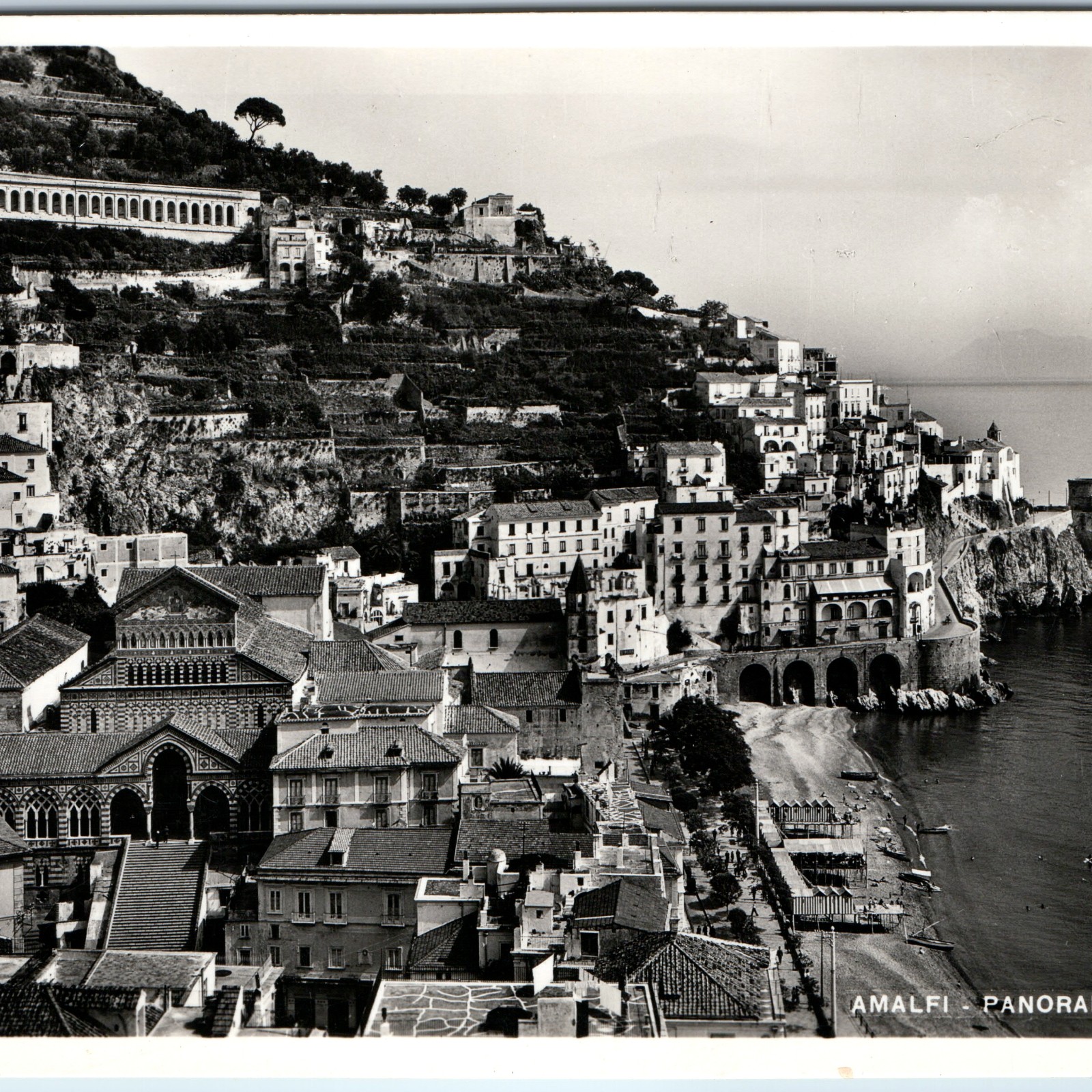 1939 Amalfi Italy SHARP RPPC Postcard Panorama col Duomo Cathedral Coast Salerno
