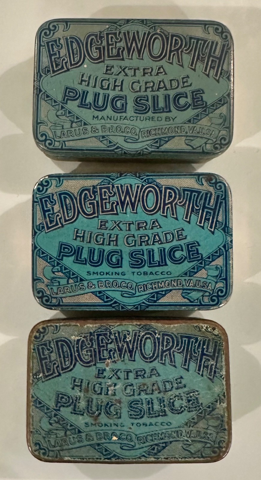 Lot of 3 Vintage Edgeworth Extra High Grade Plug Sliced Pipe Tobacco Tins