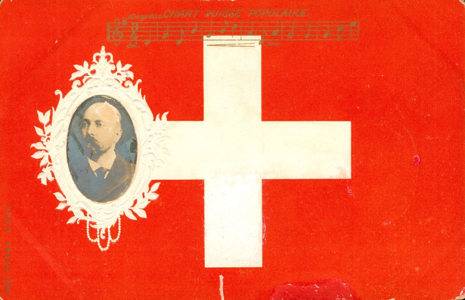 SWISS Flag with National Anthem Antique Embossed Postcard Mystery Photo RPPC