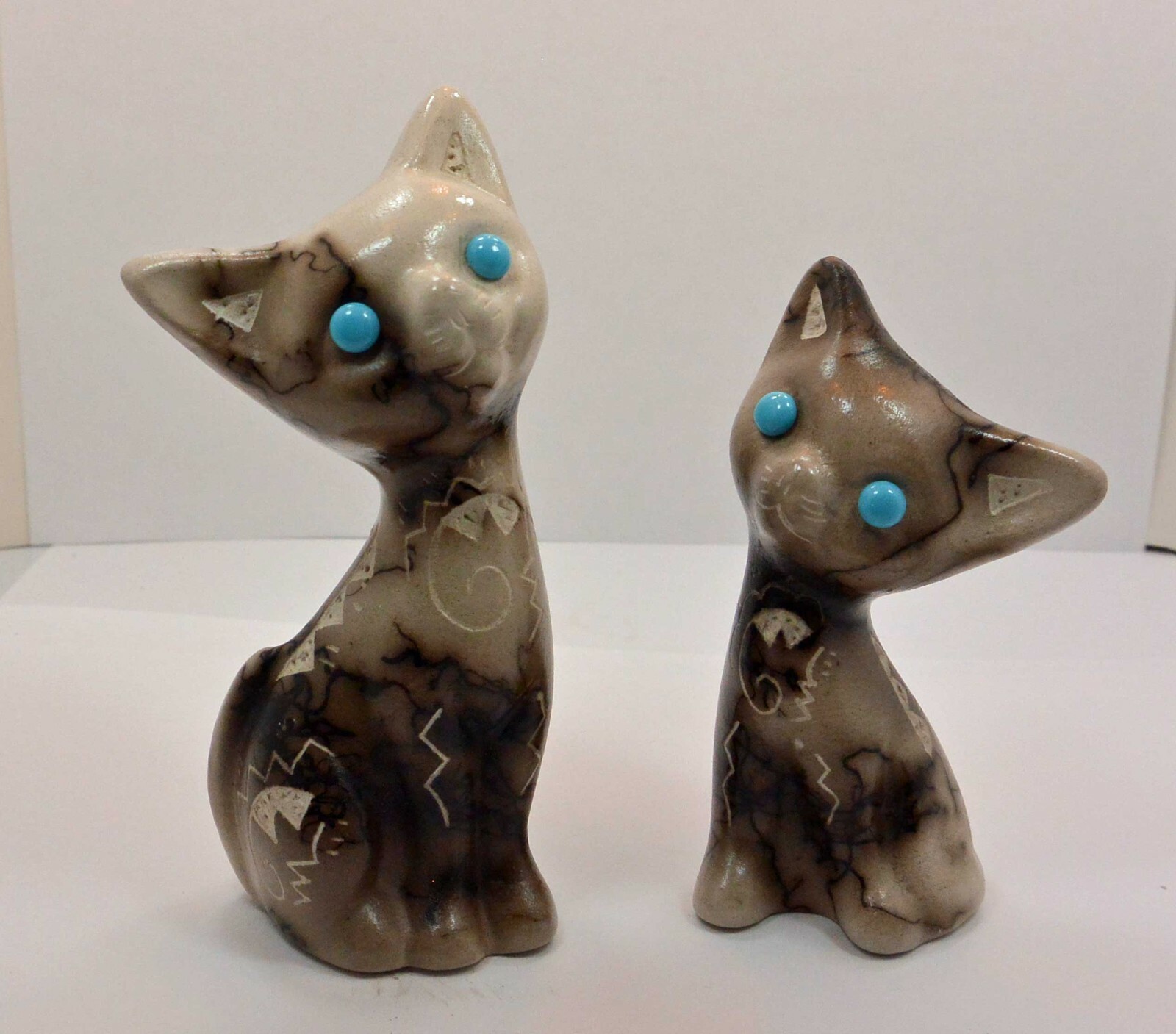 Native American Pottery Horse Hair Cat Set of 2 Cats Navajo Indian Sculpture
