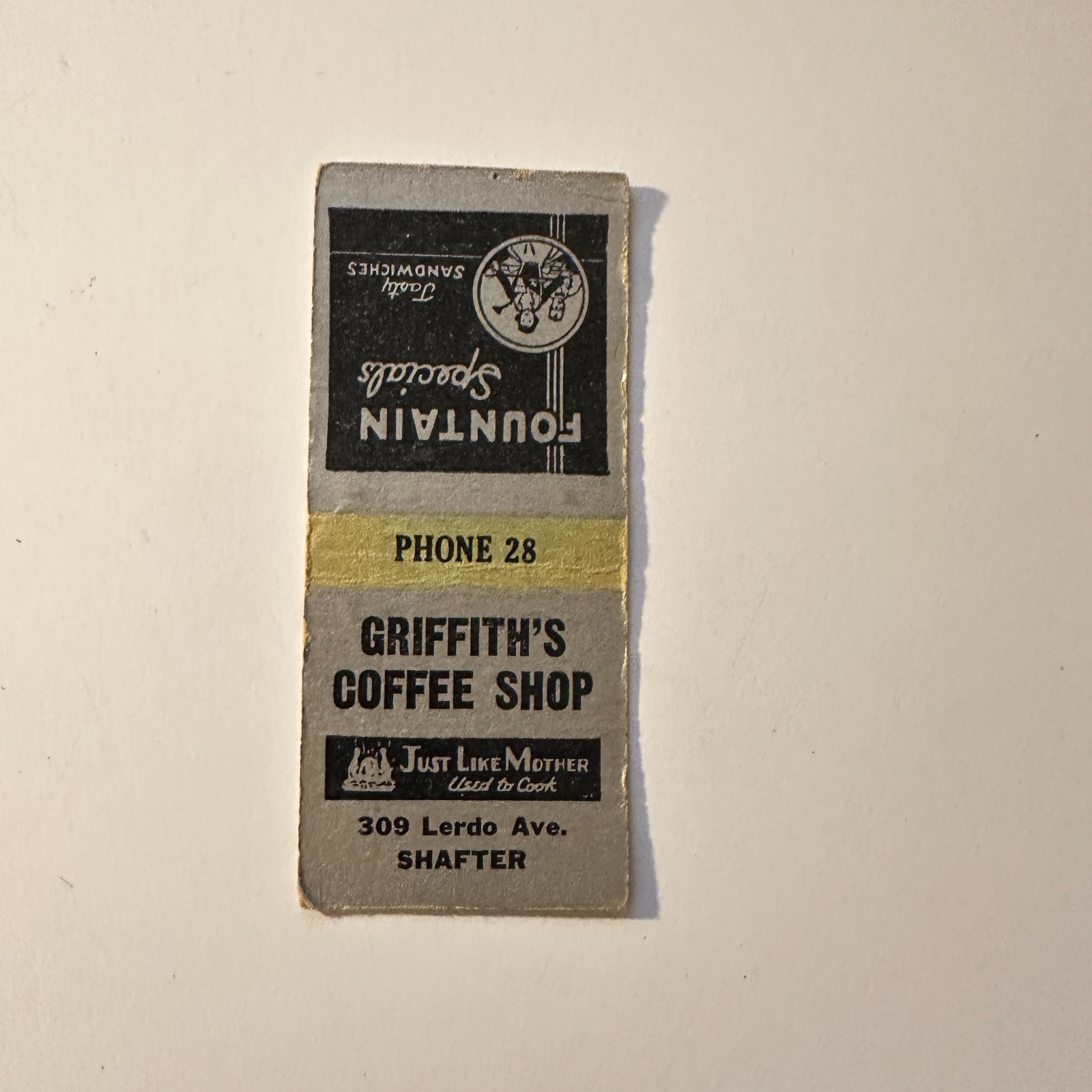 Griffith\'s Coffee Shop Shafter Vintage Matchbook Cover 5MB133-6 Griffith\'s Coffee Shop Shafter Vintage Matchbook Cover 5MB133-6