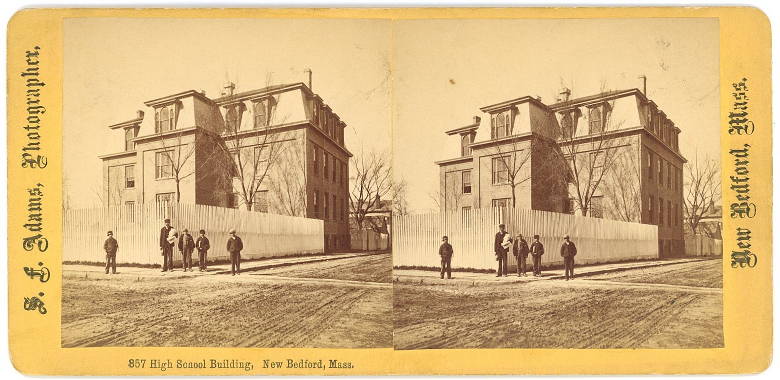 MASSACHUSETTS STEREOVIEW - New Bedford - High School - SF Adams 1870s MASSACHUSETTS STEREOVIEW - New Bedford - High School - SF Adams 1870s
