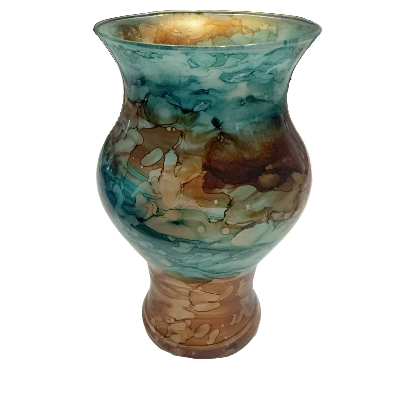 Vidi Glass Handmade Italian Art Glass Vase Teal Brown Gold 9