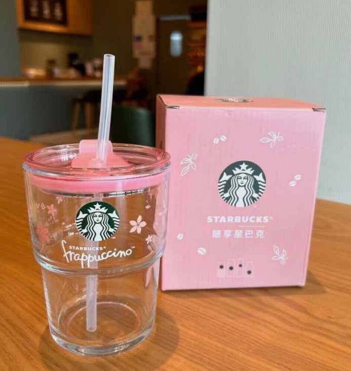 2023 Starbucks pink Cherry Blossom Sakura Coffee Tumbler Glass Straw Cup
