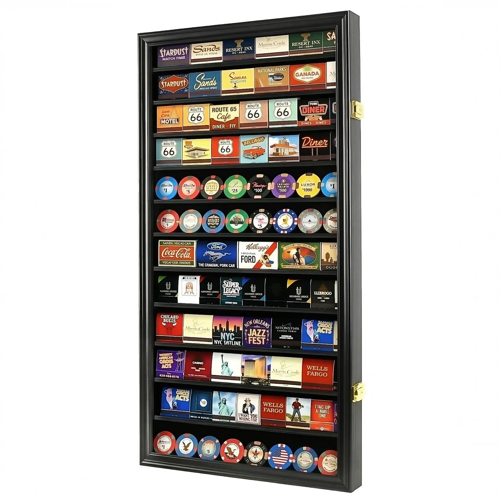 Matchbook Display Case Cabinet - Holds 117 with UV Protection (Black Finish)