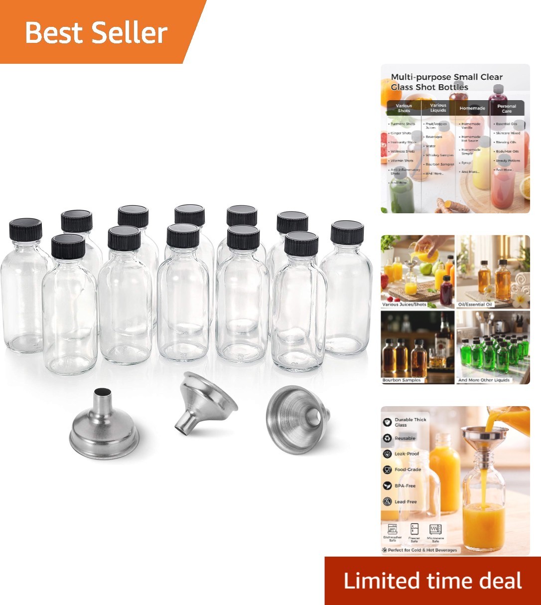 12 Durable Glass Shot Bottles with Funnels - Perfect for Wellness & Crafting 12 Durable Glass Shot Bottles with Funnels - Perfect for Wellness & Crafting