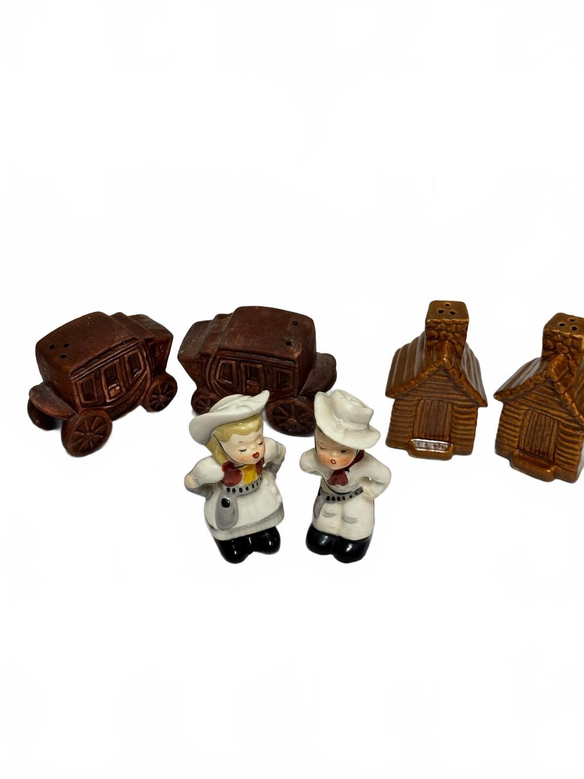 Vintage Mid Century Western Salt & Pepper Shaker Lot - Cowboy, Stagecoach, Cabin Vintage Mid Century Western Salt & Pepper Shaker Lot - Cowboy, Stagecoach, Cabin