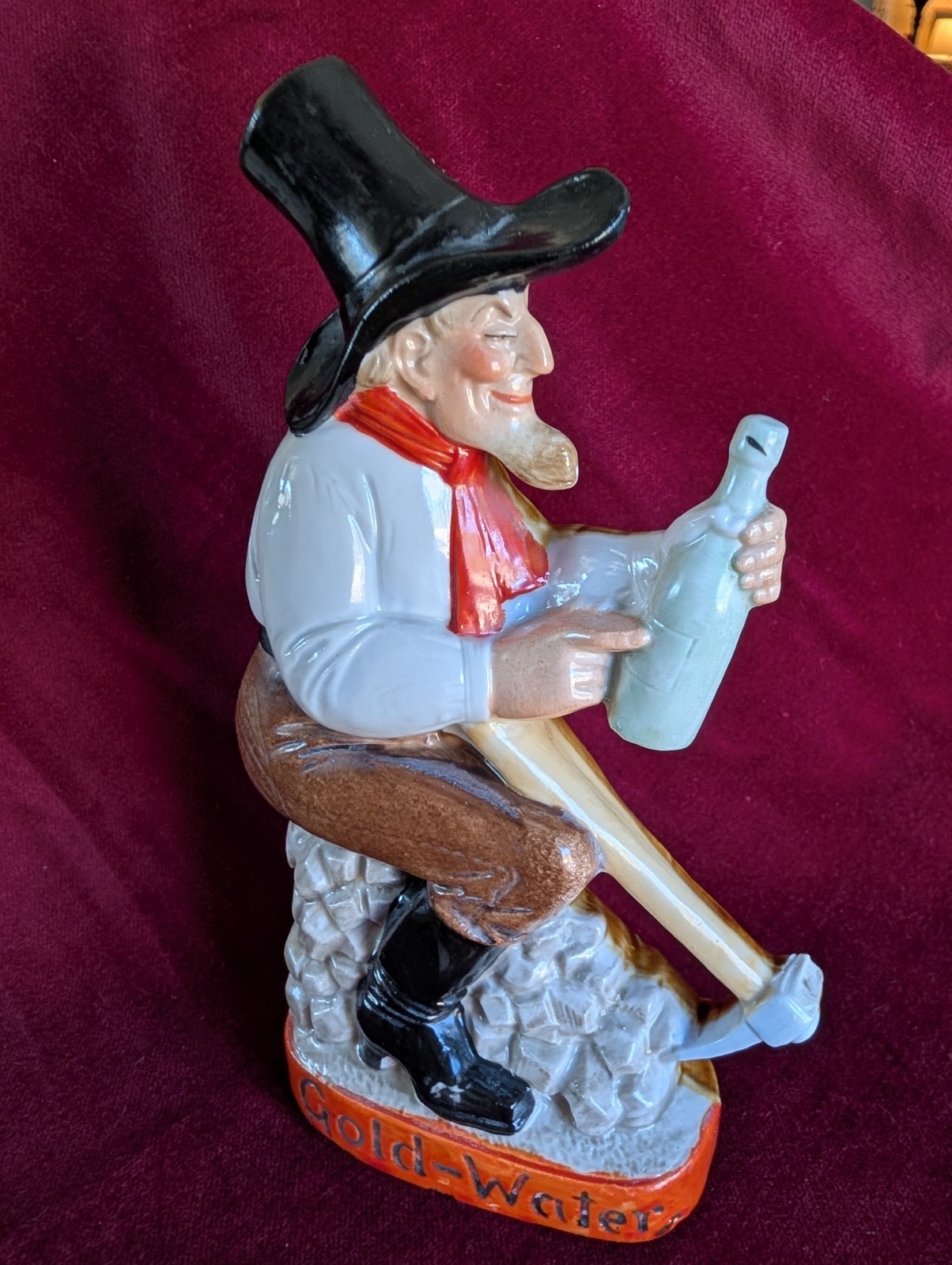 Antique Schafer & Vater Gold-Water Gold Miner Figural Whiskey Nip Flask Germany
