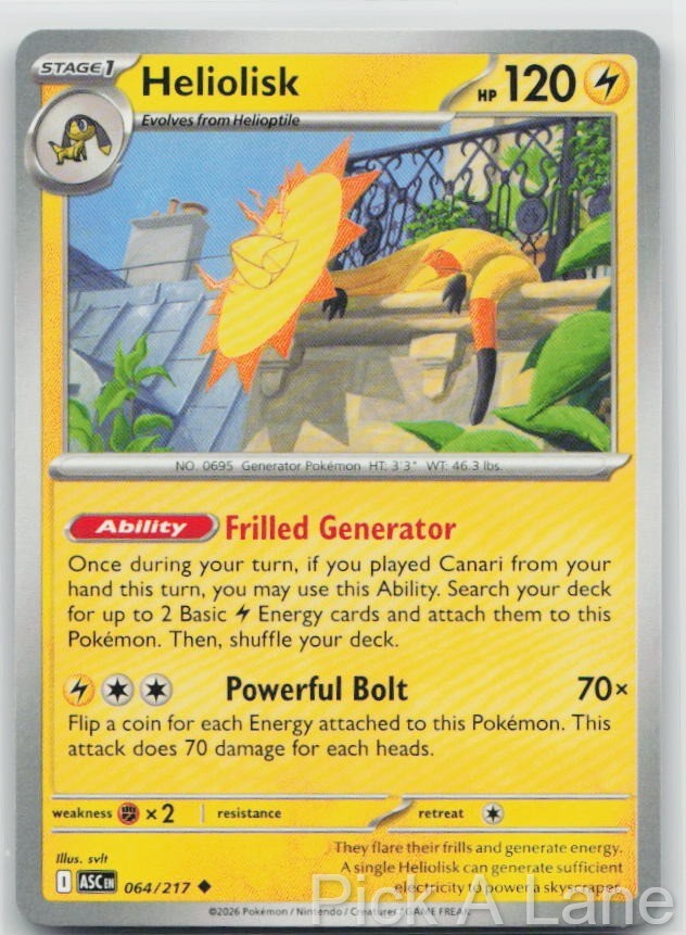 Heliolisk 064/217 Uncommon Ascended Heroes Pokemon Near Mint Heliolisk 064/217 Uncommon Ascended Heroes Pokemon Near Mint