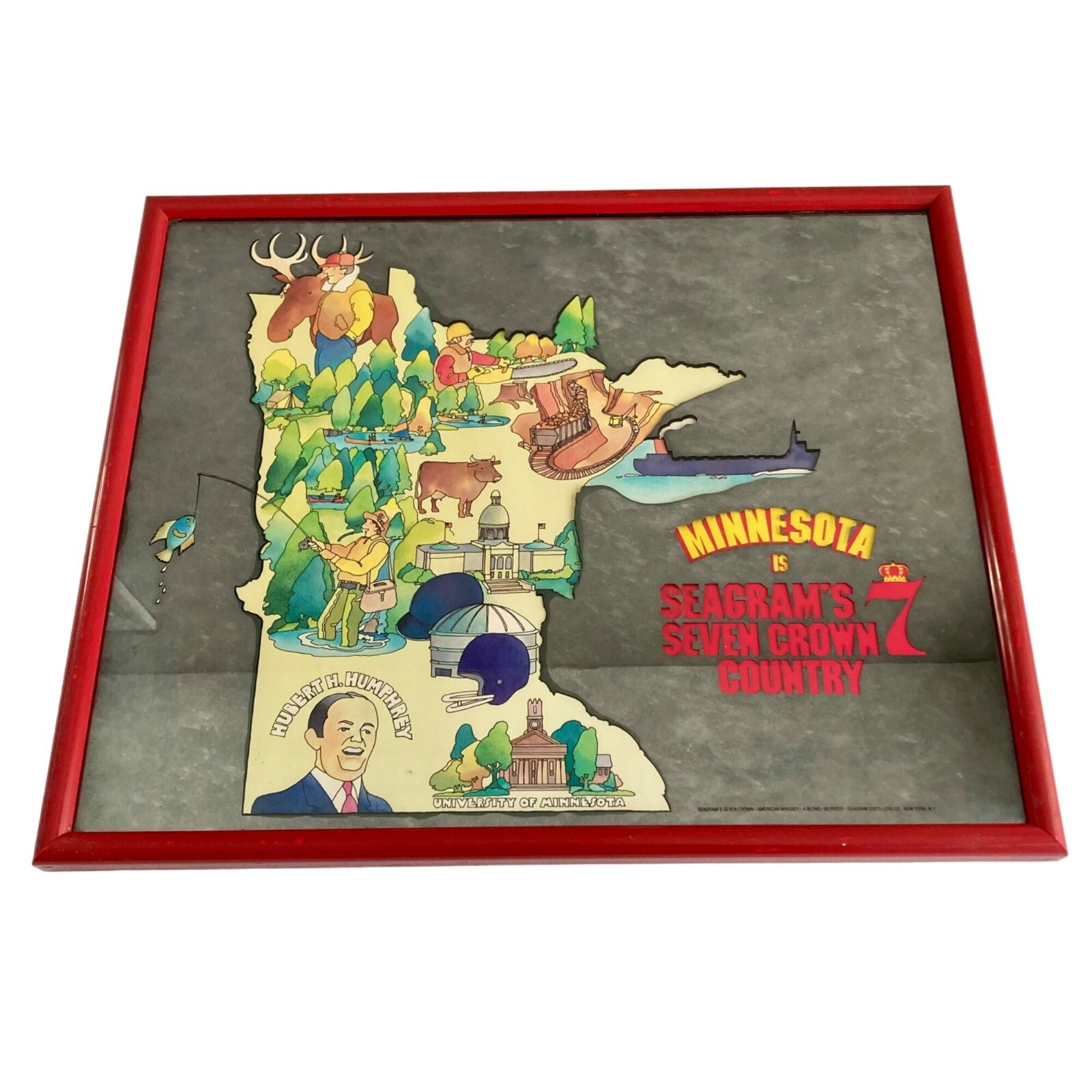RARE Seagram\'s 7 Seven Crown Country Minnesota Bar Mirror Sign Vintage