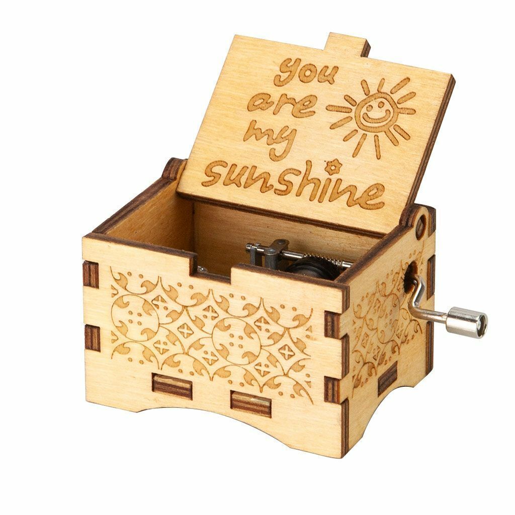 You are My Sunshine Music Box Wooden Hand Crank Musical Boxes Antique Engraved