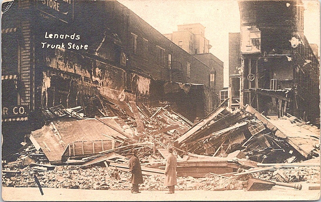 RPPC Rochester New York City Scene Lenard's Trunk Store Fire early 1900s RPPC Rochester New York City Scene Lenard's Trunk Store Fire early 1900s