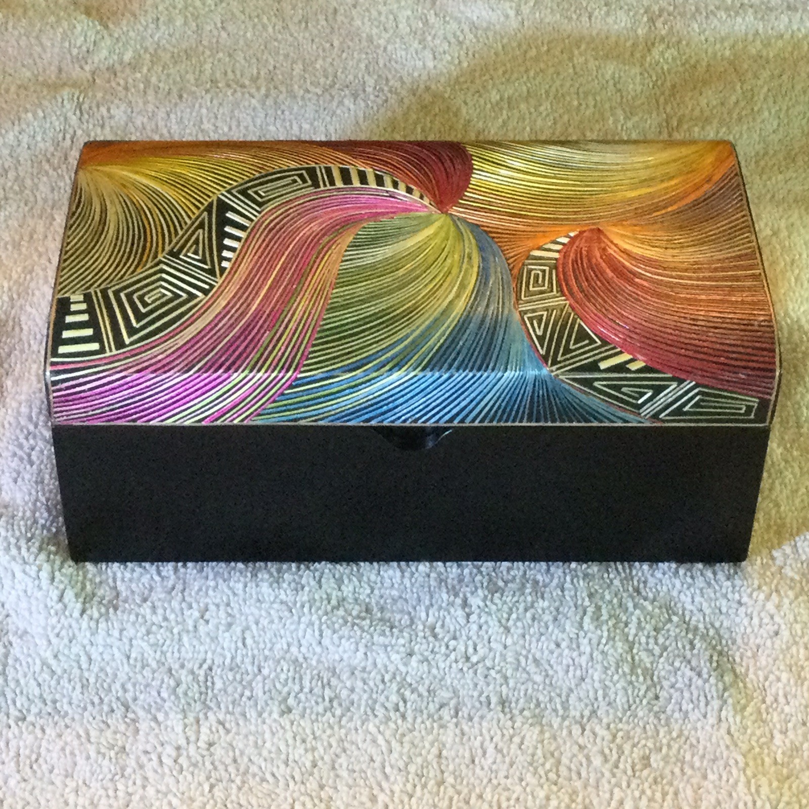Handmade Colombian Straw Inlay Wooden Box – Folk Art Jewelry Trinket Box