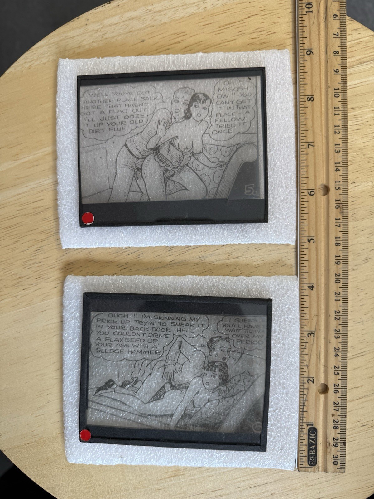 Vintage Risqué Stag Comic Glass Magic Lantern Slides #5 & #6 Adult Humor 3x4