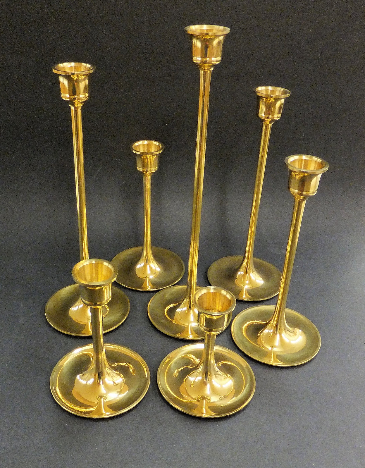 7 PIECE SOLID BRASS CANDLESTICK SET 3\
