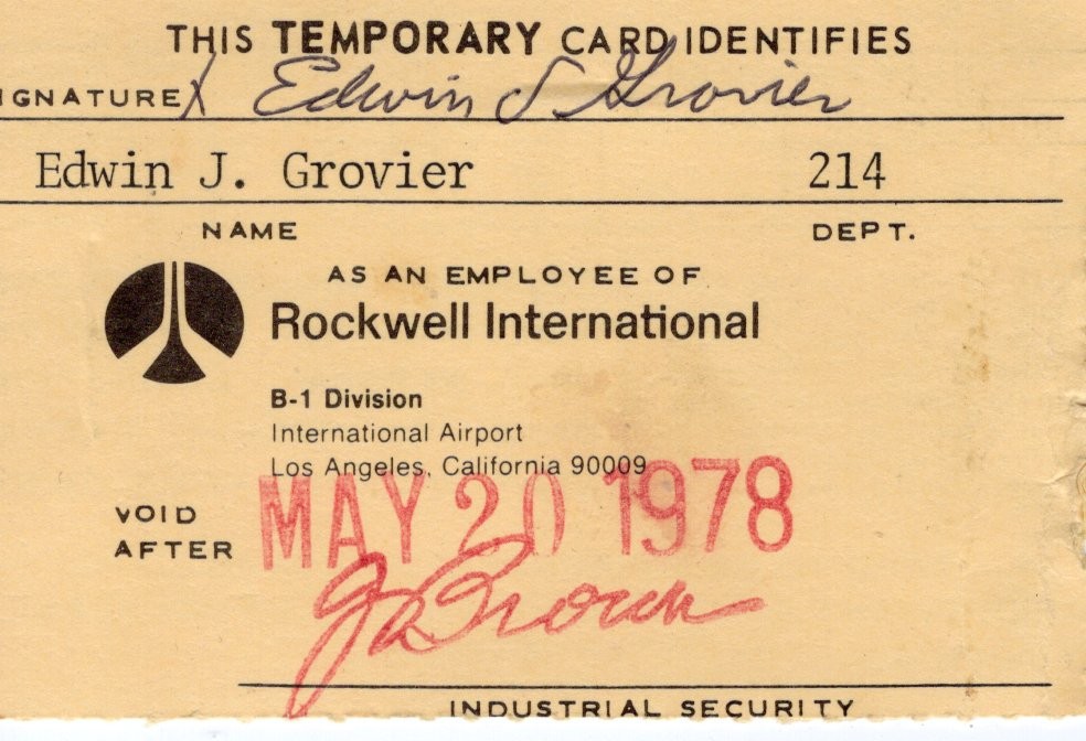Rockwell International Employee ID Card 1970s LAX Los Angeles Vintage Rare
