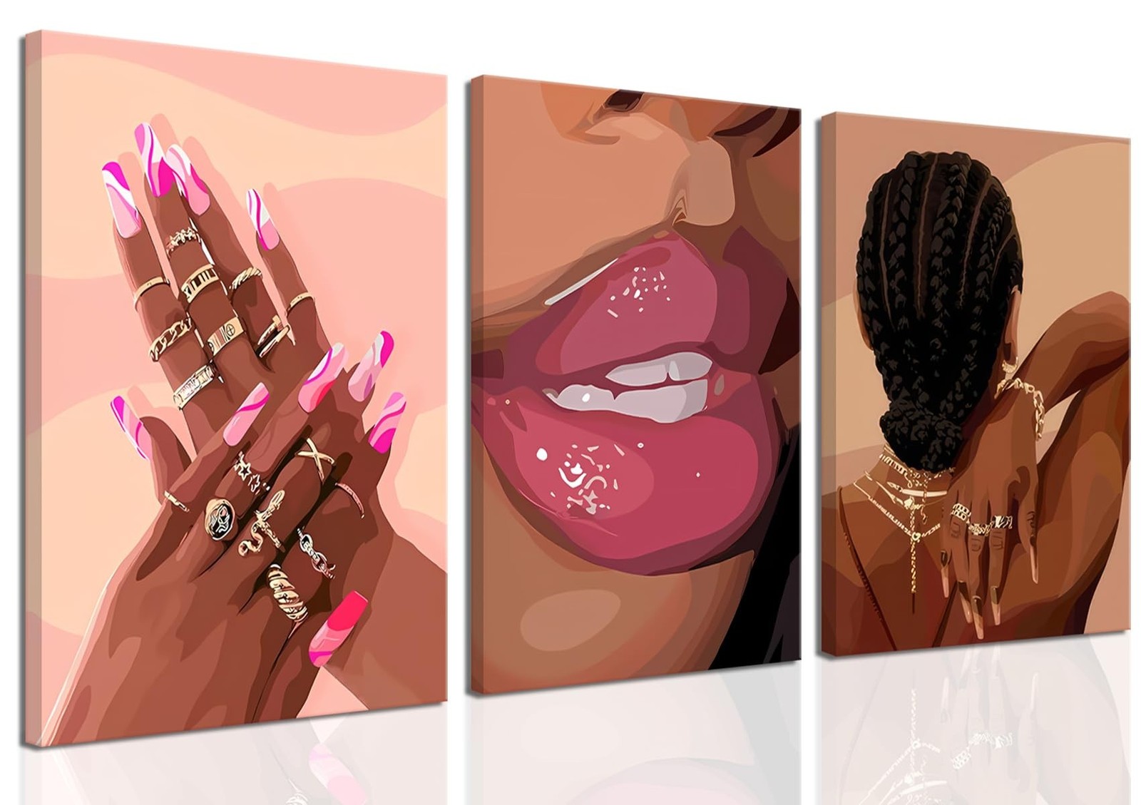 Ucninvd Black Girl Pink Wall Art Set 3 African American Black Women Canvas Ucninvd Black Girl Pink Wall Art Set 3 African American Black Women Canvas