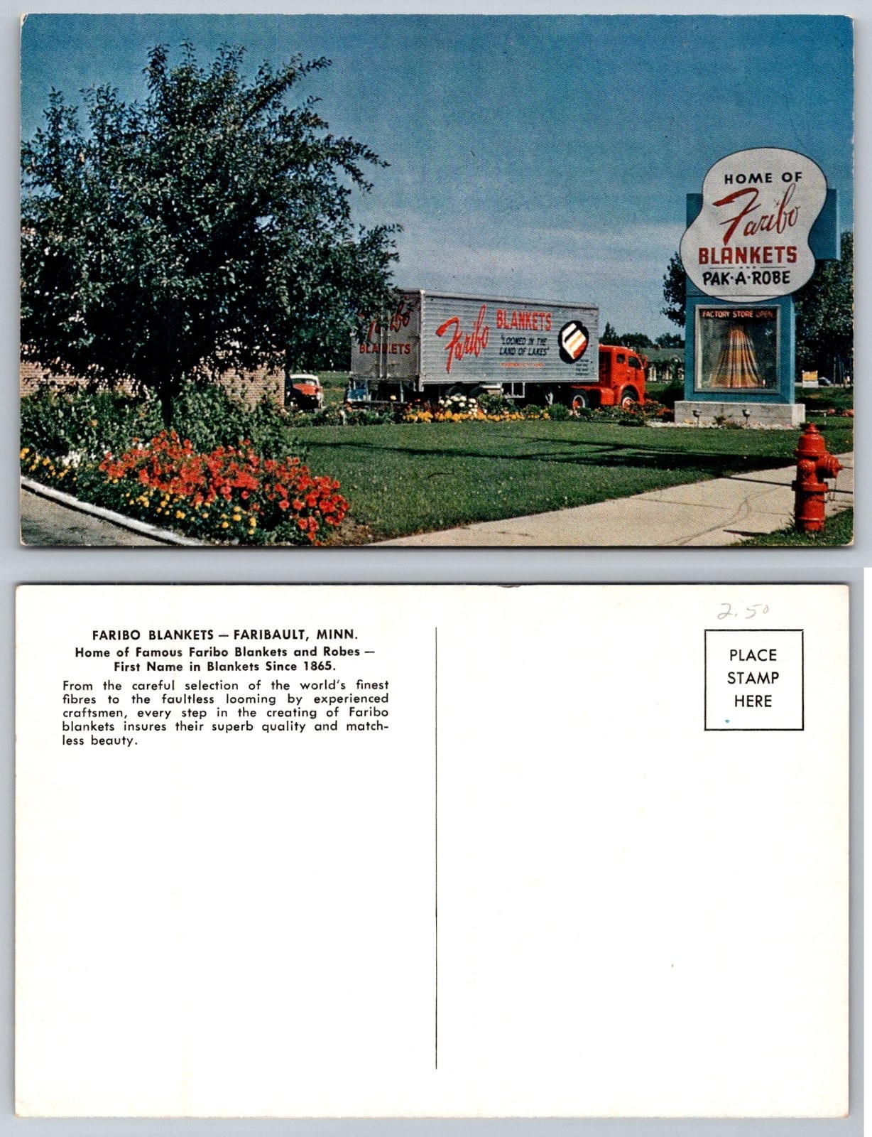 Standard Faribault Minnesota Faribo Blankets Factory Sign Postcard