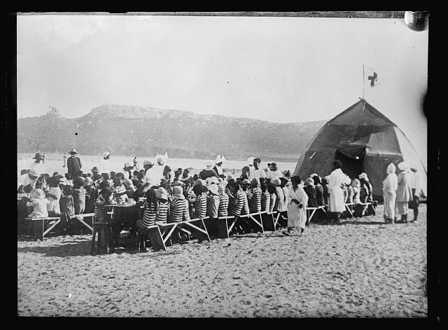 Photo:Cagliari Sardinia 1918 Children\'s Supper Beach Tent Summer Camp
