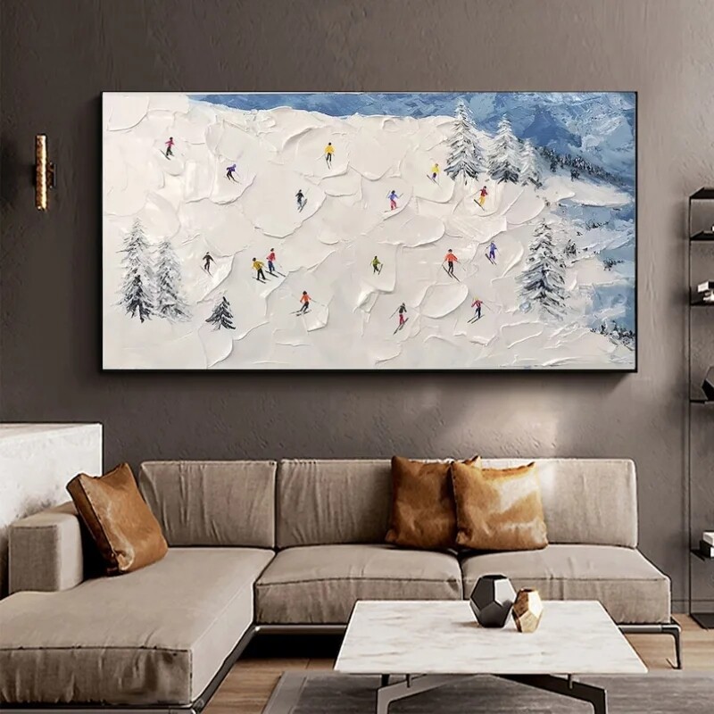 Ski Sport Painting on Canvas Custom Painting Texture Wall Art Personalized