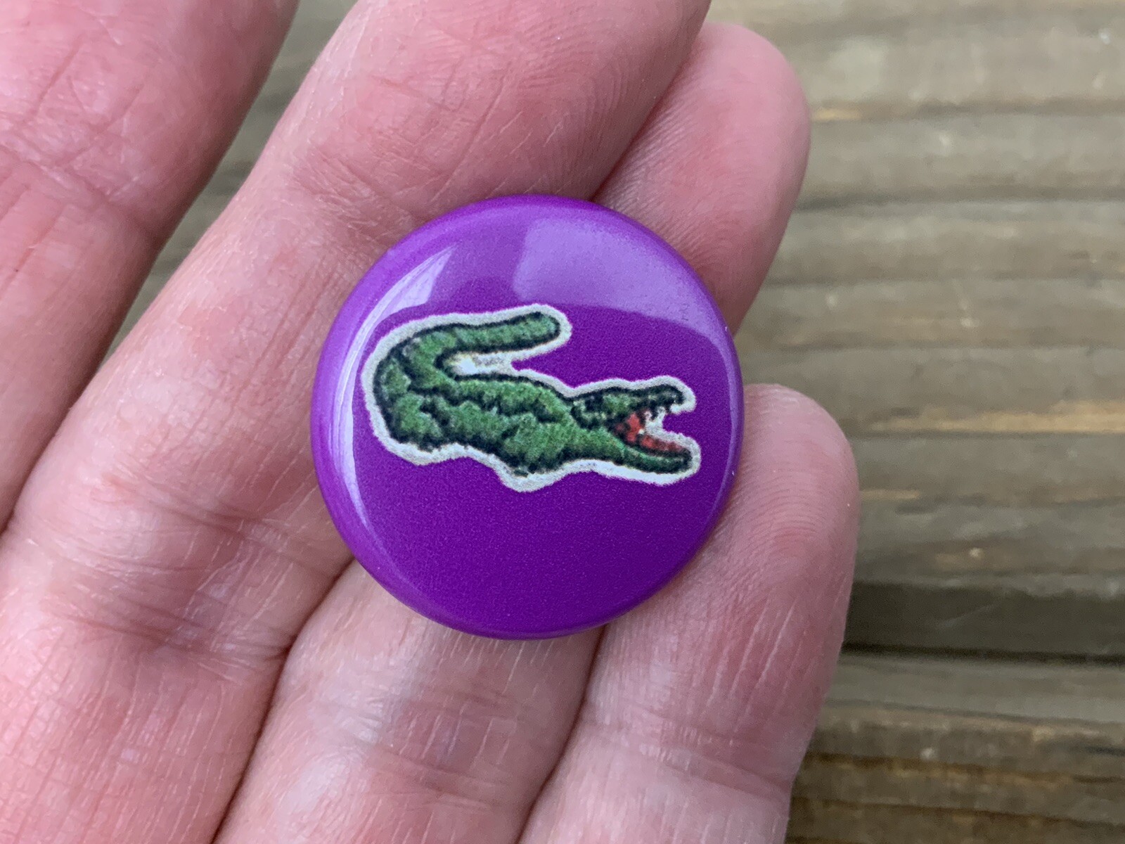 Vintage Lacoste Alligator Pin Pinback Round Button Purple 1” Diameter