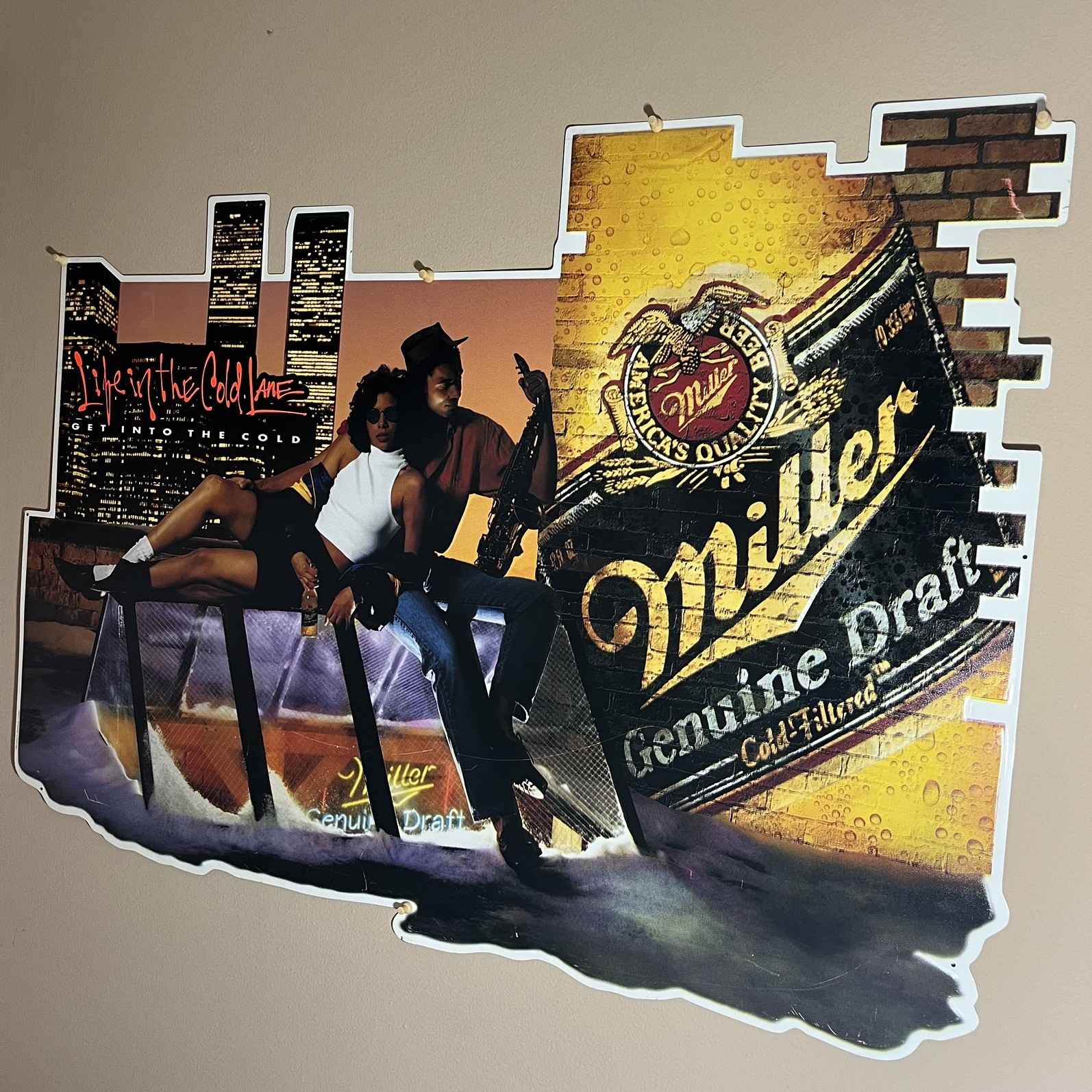 Vintage MGD 28x38” Metal Beer Sign “Life In The Cold Lane” Huge RARE 1980s Vintage MGD 28x38” Metal Beer Sign “Life In The Cold Lane” Huge RARE 1980s