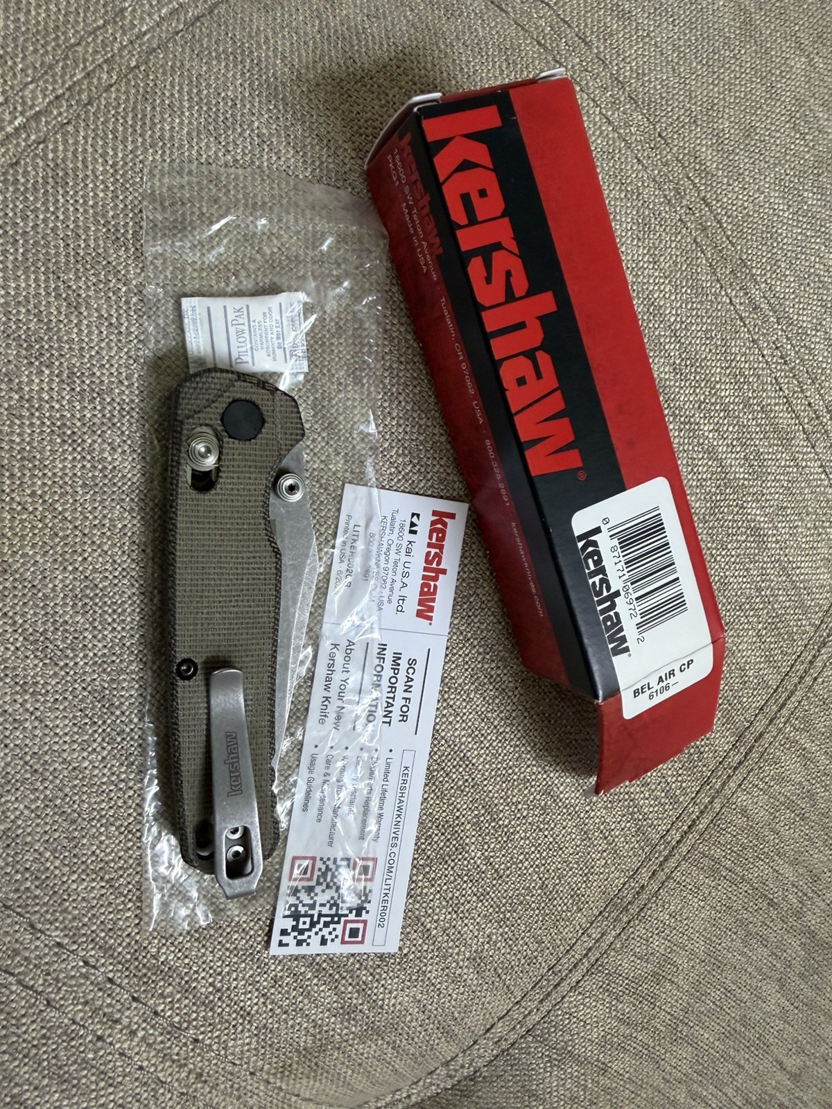 Kershaw Bel Air DuraLock OD Green Micarta Folding MagnaCut Clip Point Knife