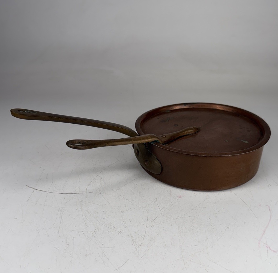 Waldow Brooklyn NY Copper Saute Pan w/ Lid Tin Lined Brass Handle 16cm 6.5