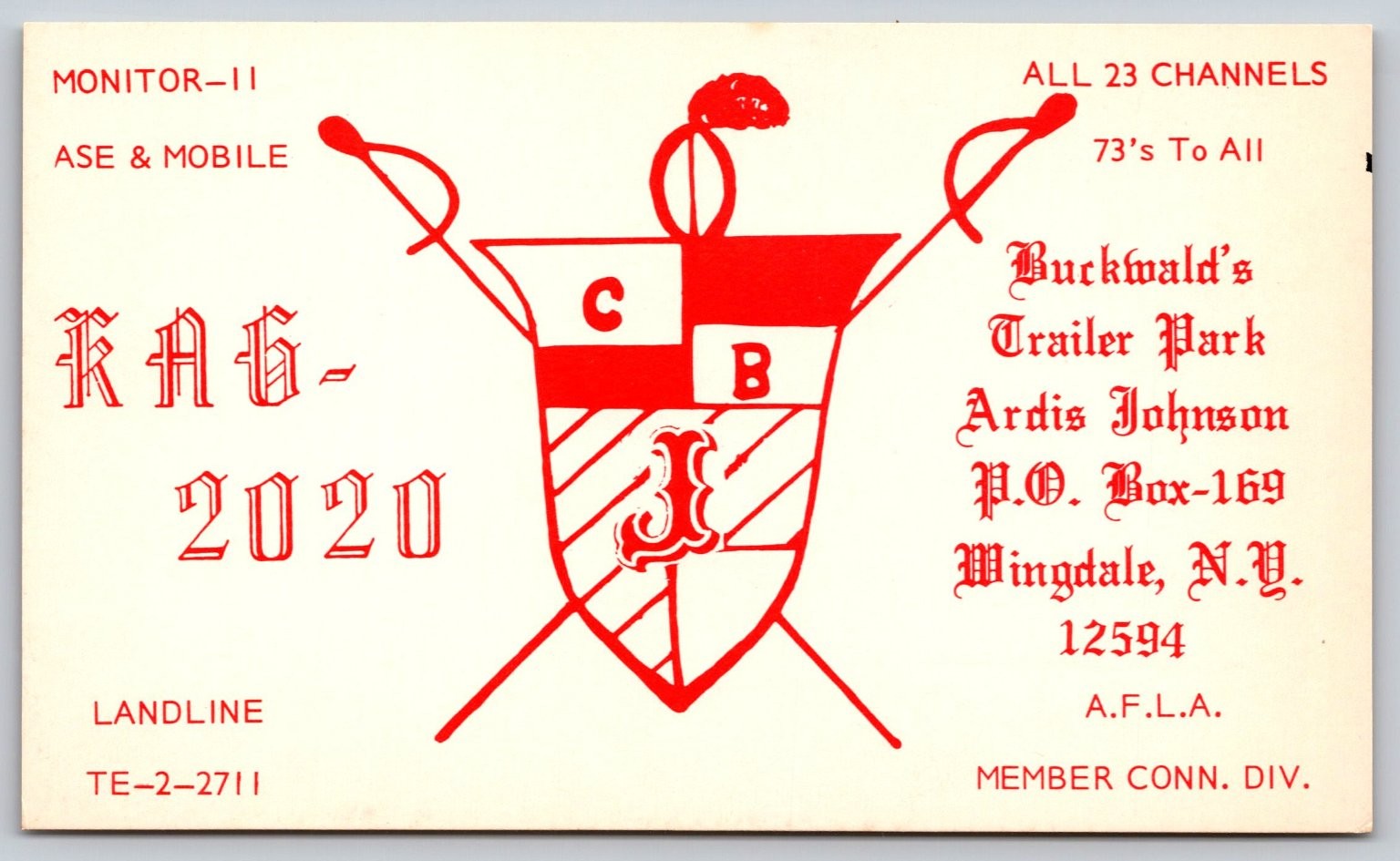 Vintage QSL Postcard KAG-2020 CB Radio Buckwald's Trailer Park Wingdale NY C41 Vintage QSL Postcard KAG-2020 CB Radio Buckwald's Trailer Park Wingdale NY C41