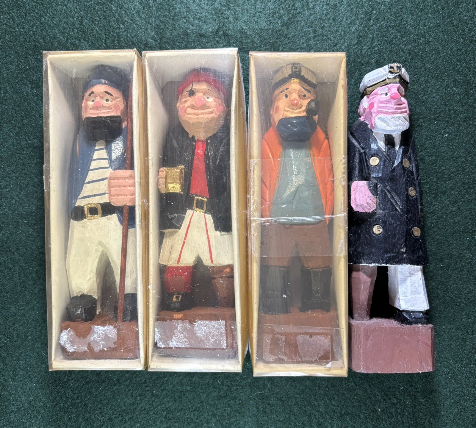 VTG WOODEN NAUTICAL FIGURINES SEA CAPTAINS SAILORS FISHERMAN PIRATES - Lot of 4 VTG WOODEN NAUTICAL FIGURINES SEA CAPTAINS SAILORS FISHERMAN PIRATES - Lot of 4
