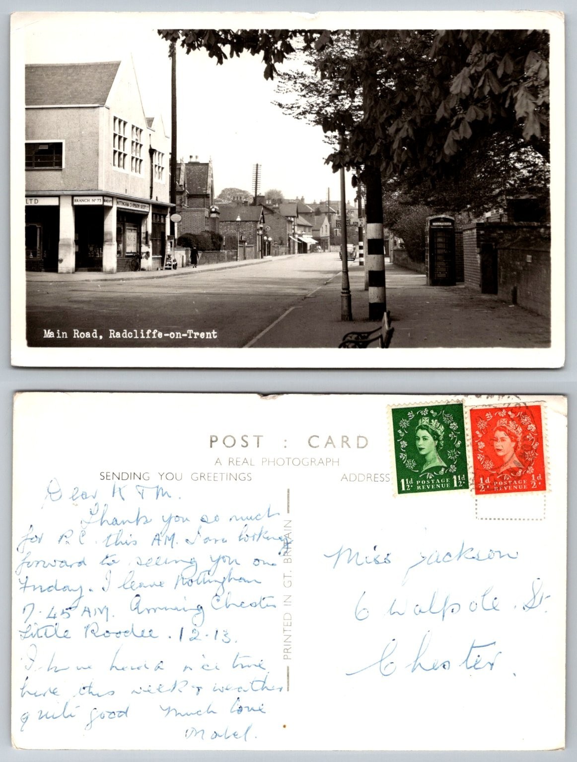 Vintage Radcliffe-on-Trent Main Road RPPC 1950s K6 Phone Box UK