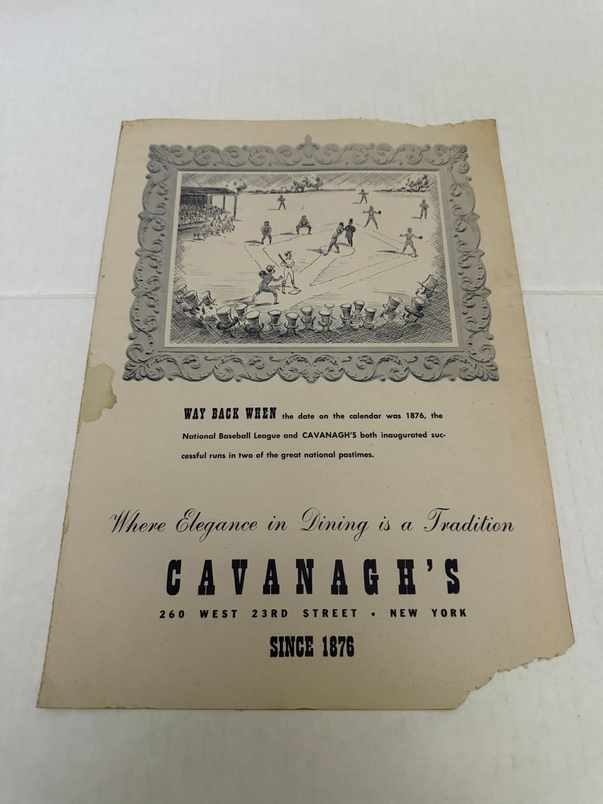Vintage 1948 Cavanagh\'s Restaurant Menu New York City New York Baseball Cover