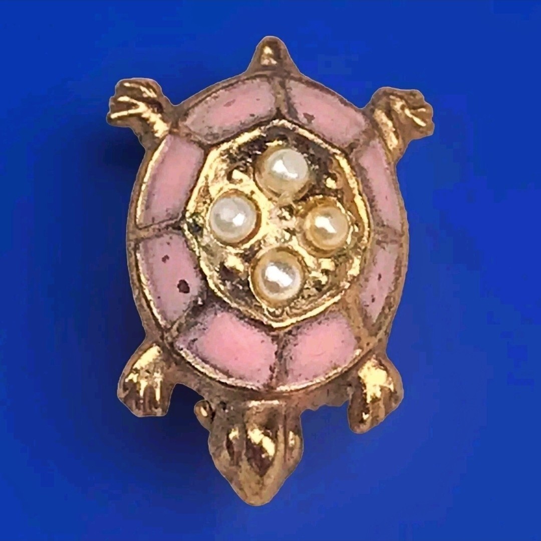 Turtle Pin Brooch Fancy Shell Enamel Jeweled Vintage