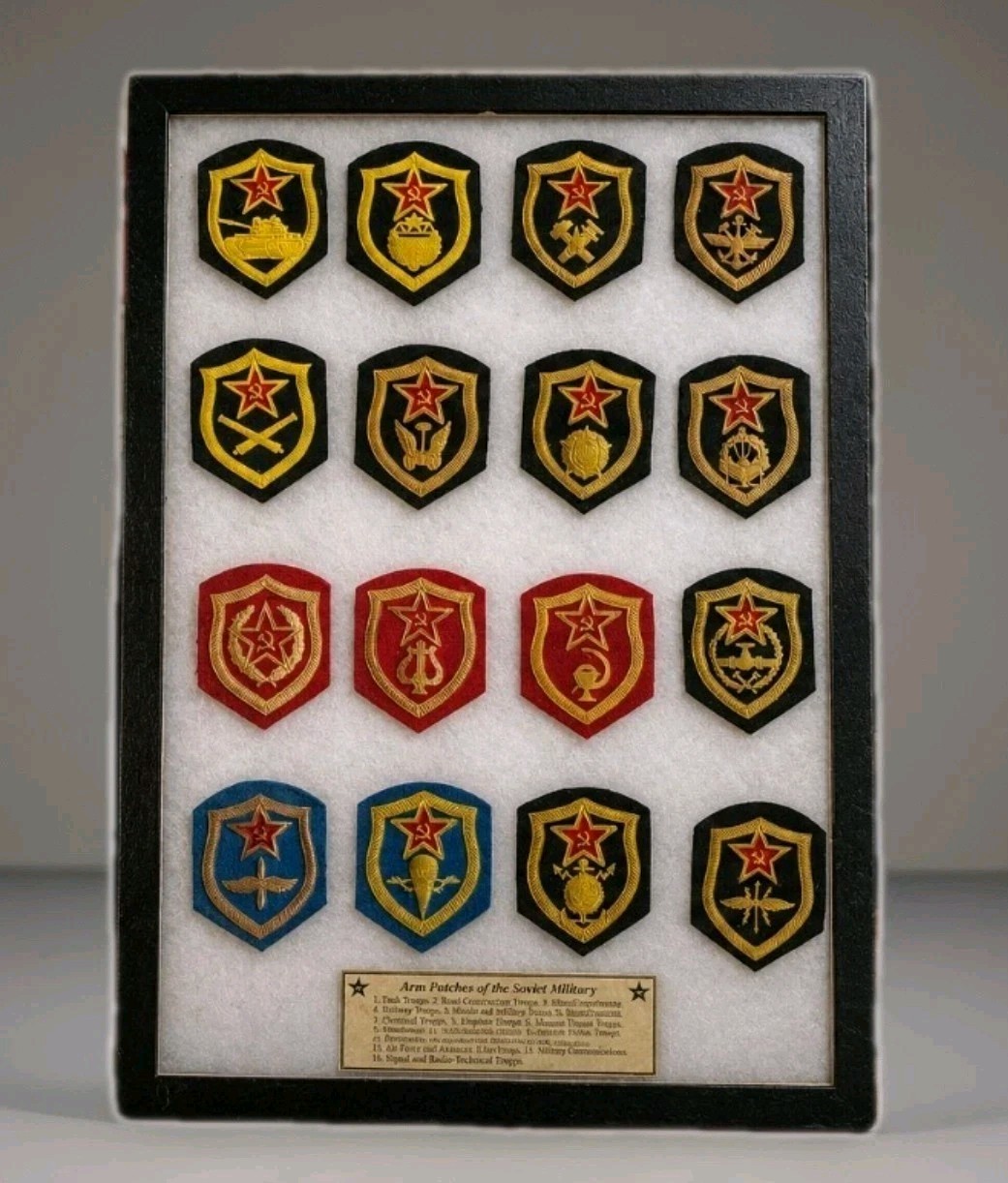 Framed Soviet Military Branch Patch Collection Display Cold War USSR 1969