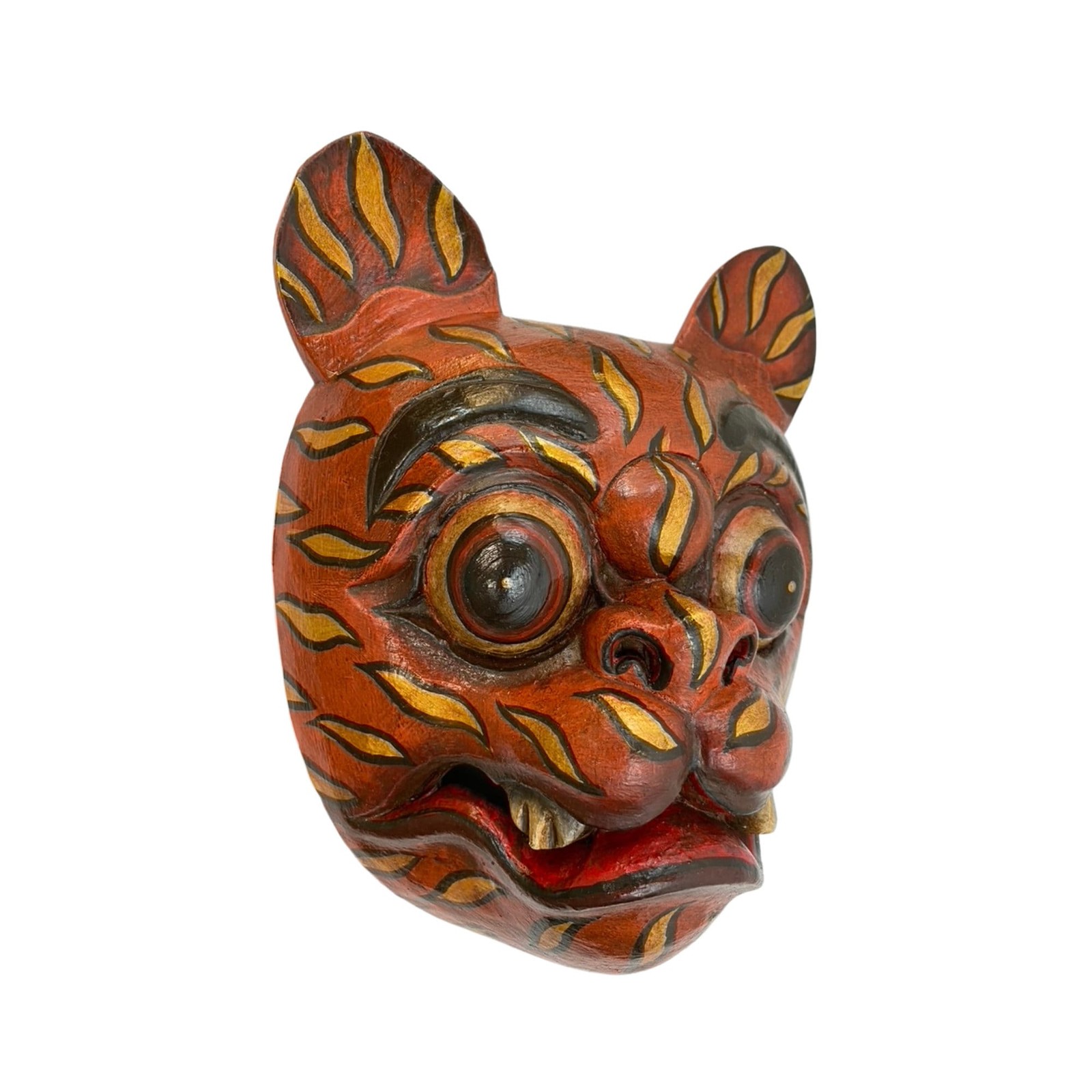 Balinese Barong Tiger Mask: Hand Carved Wood Bali Folk Art Sculpture, Wall Decor