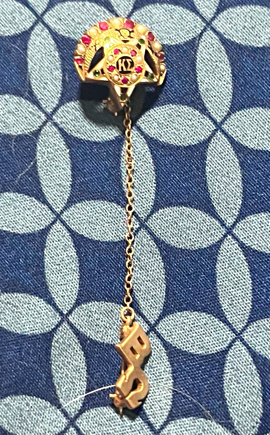 Kappa Sigma Fraternity Badge 10k Gold Pearl Ruby Opal Emerald Greek Crescent Pin