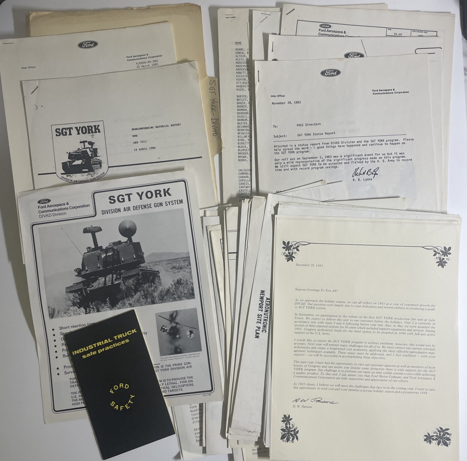 Vintage US Army Ford Aerospace Lot of Docs SGT York DIVAD Division Air Defense