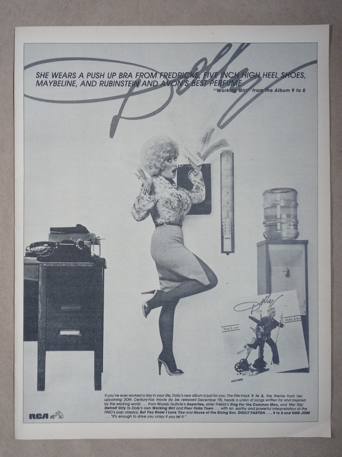 1980s DOLLY PARTON 9 to 5 Odd Jobs Album Release Promo Vintage Poster Print Ad