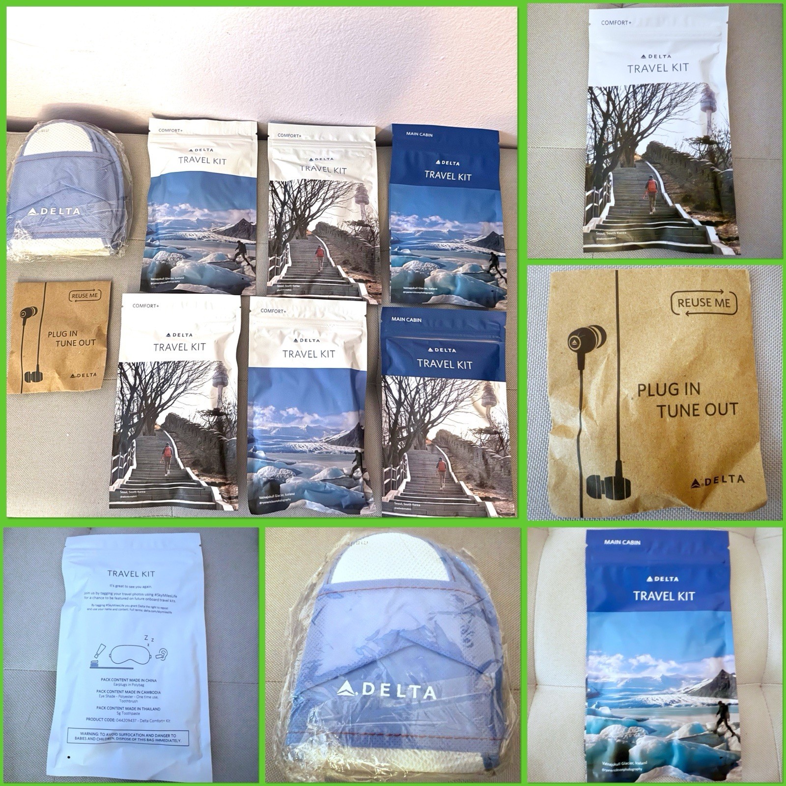 NEW 4 Delta Comfort+ Amenity Kits + Gifts Slippers Headset Travel Kits 8 Set
