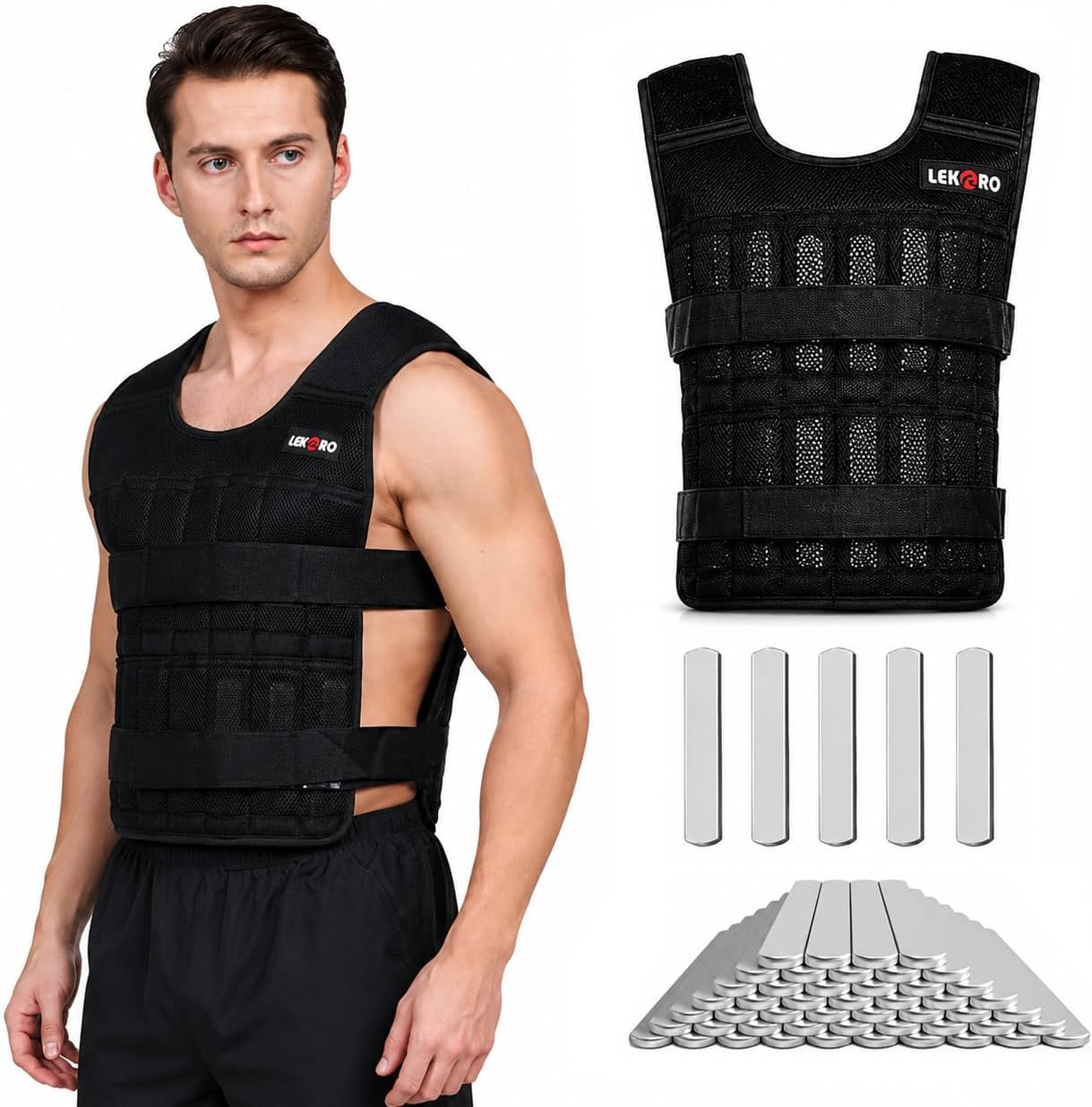 Adjustable Weighted Vest for Men Women, up to 44LB with 96 Removable Steel Plate