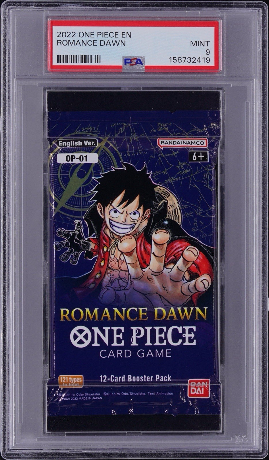 2022 ONE PIECE OP01 PSA 9 PRE-ERRATA PACK ROMANCE DAWN FROM BLUE BOTTOM BOX 2022 ONE PIECE OP01 PSA 9 PRE-ERRATA PACK ROMANCE DAWN FROM BLUE BOTTOM BOX