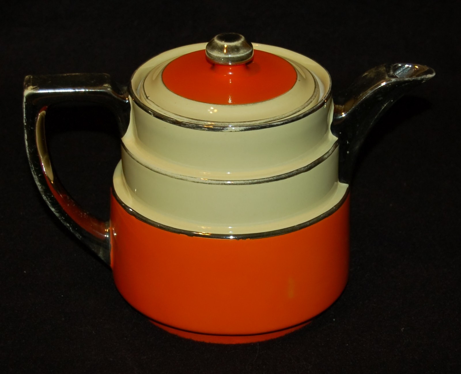 VINTAGE Teapot Fraunfelter #387 Orange Gold ART DECO Made in USA 1930\'s