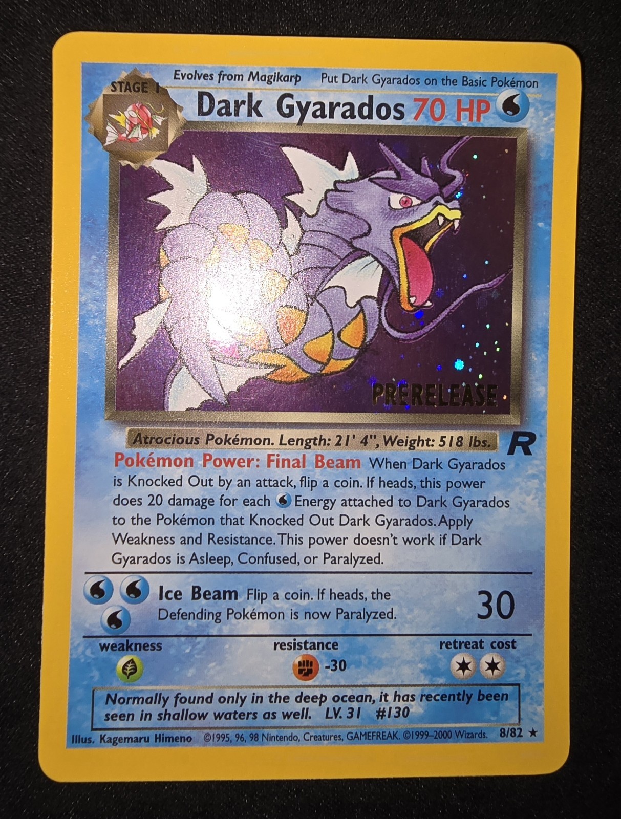 Pokemon Dark Gyarados Holo Card 8/82 Team Rocket Series Prerelease
