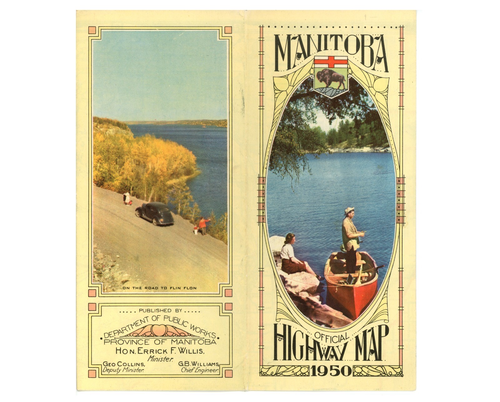 Vintage 1950 Manitoba Canada Official Road Map