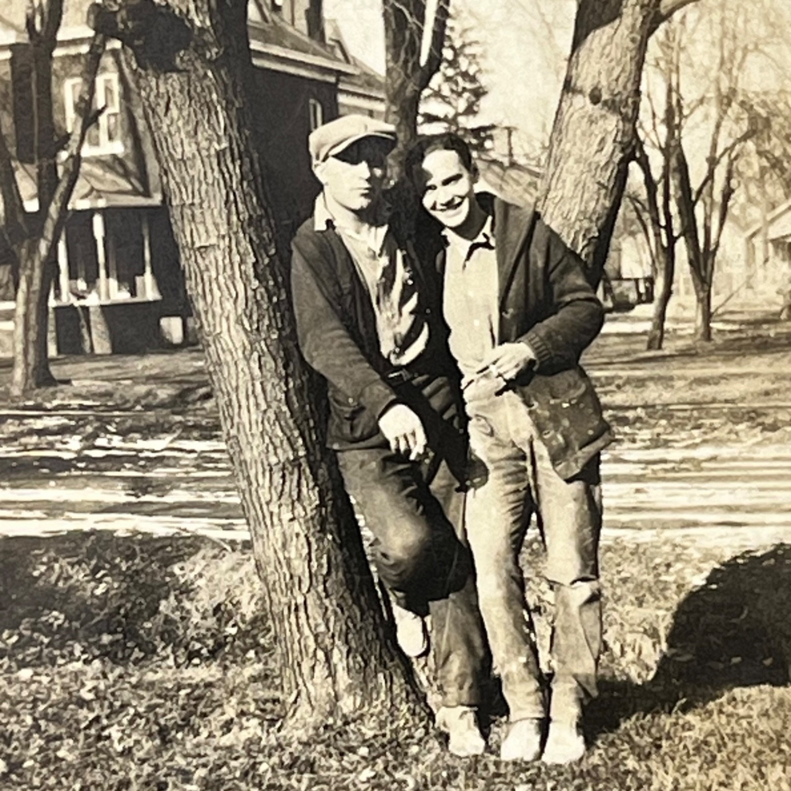 1930s Two Handsome Young Men Affectionate Cuddling Gay Interest Vtg Buddy Photo